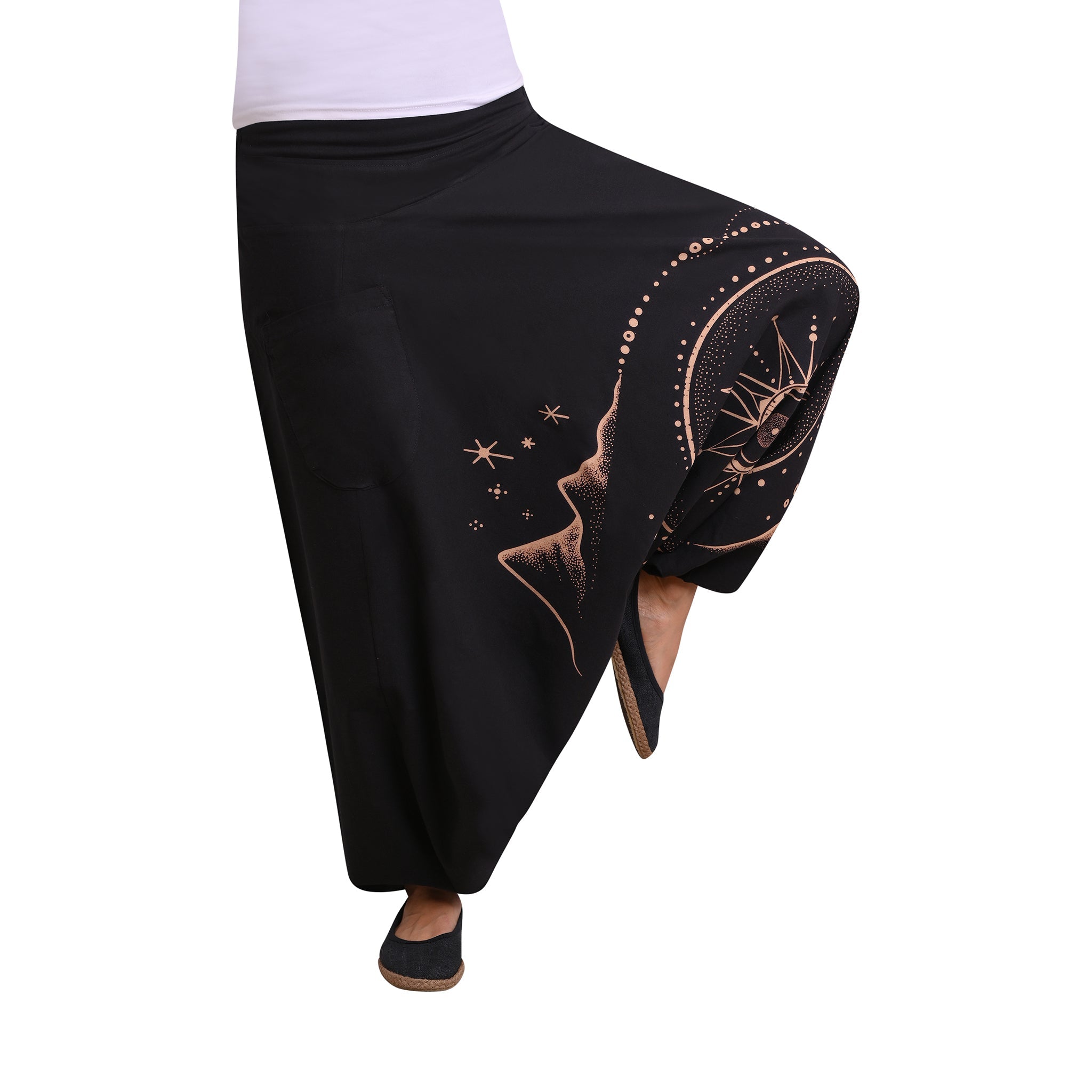 Guru-Shop, Salopette, Ethno Style, Pantaloni, Nero, Cotone